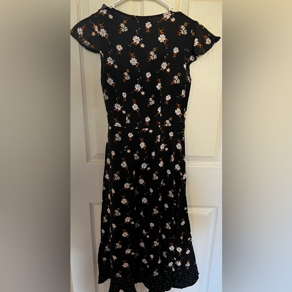NWOT Black Floral Wrap Dress, Size XS - Picture 3 of 3